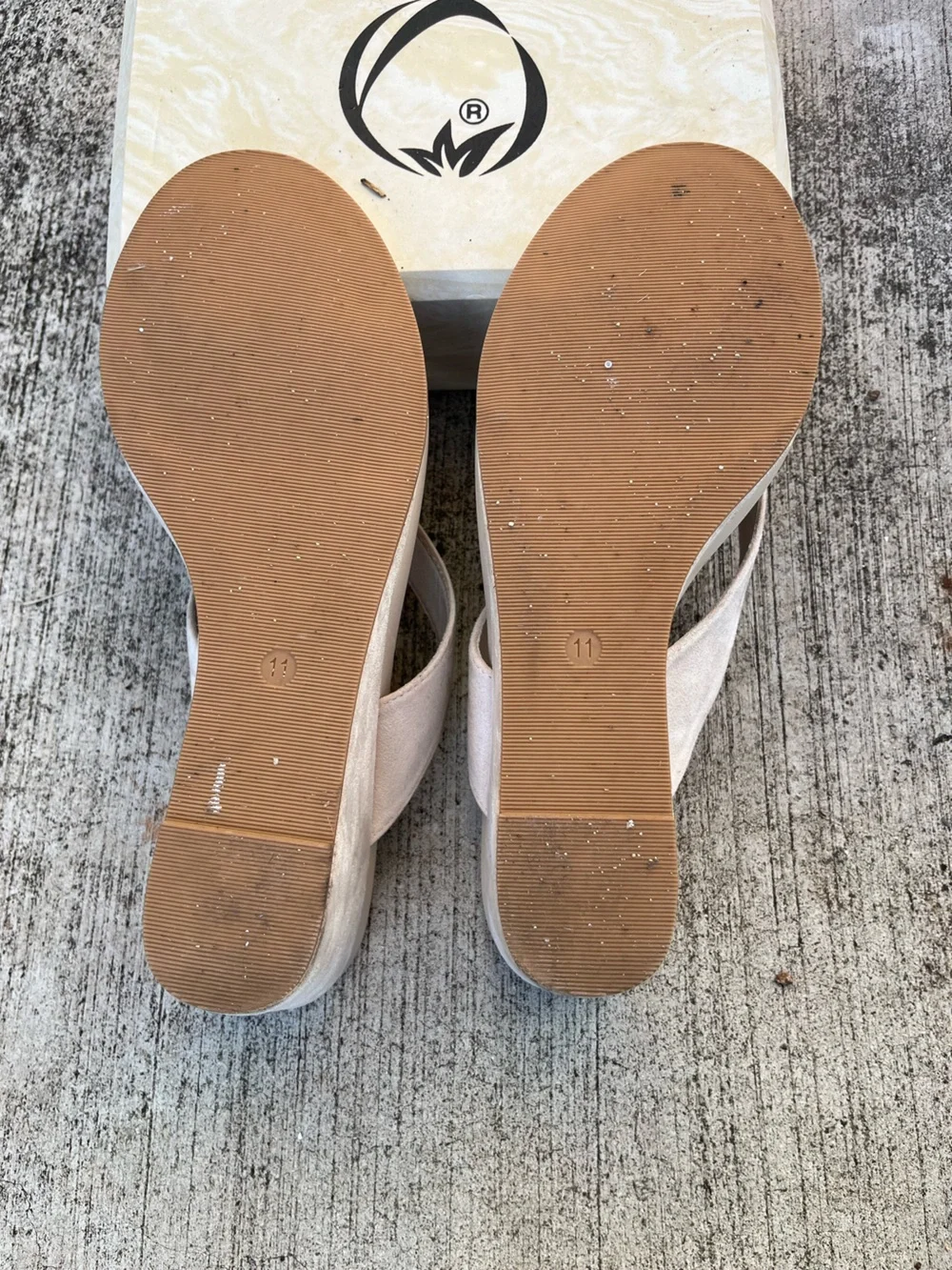 Wedge Thong Sandals in Light Beige